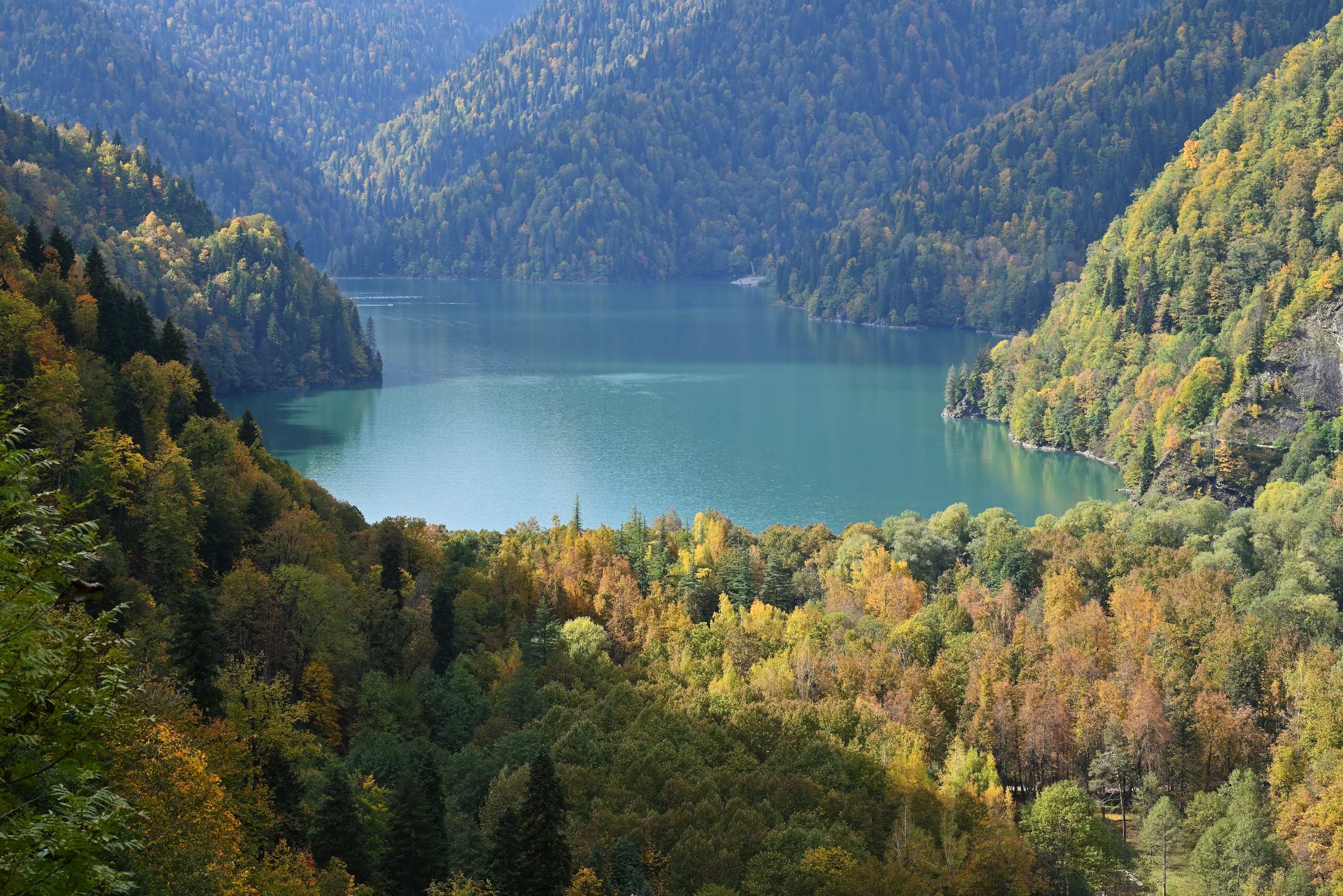 Абхазия. Рицинский реликтовый национальный парк. Вид на озеро Рица от водопада Птичий клюв.