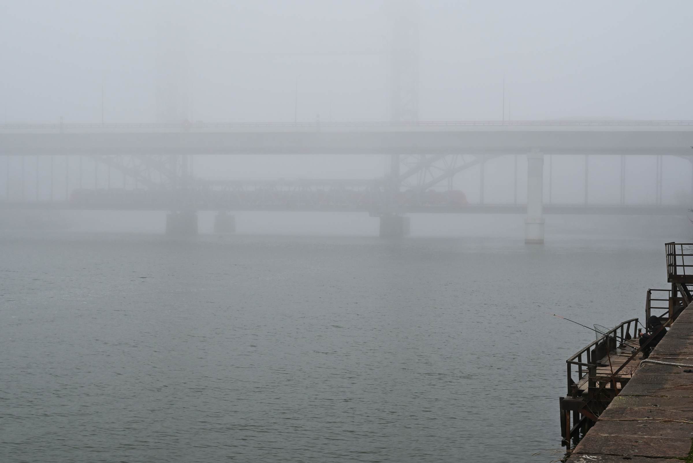 Темерницкий и разводной железнодорожный мосты черех Дон в тумане