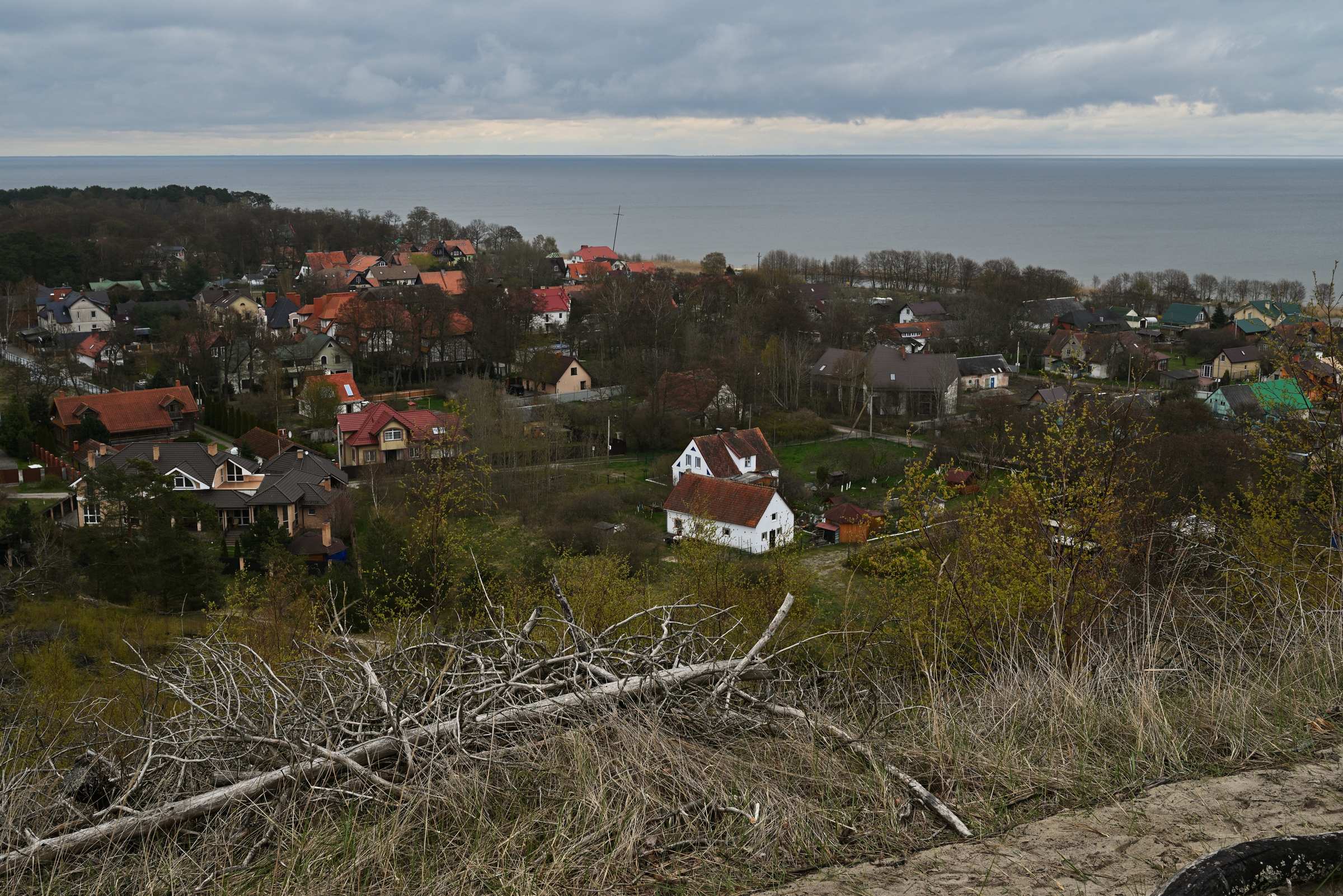 Куршская коса. Вид на посёлок Морское и Куршский залив.