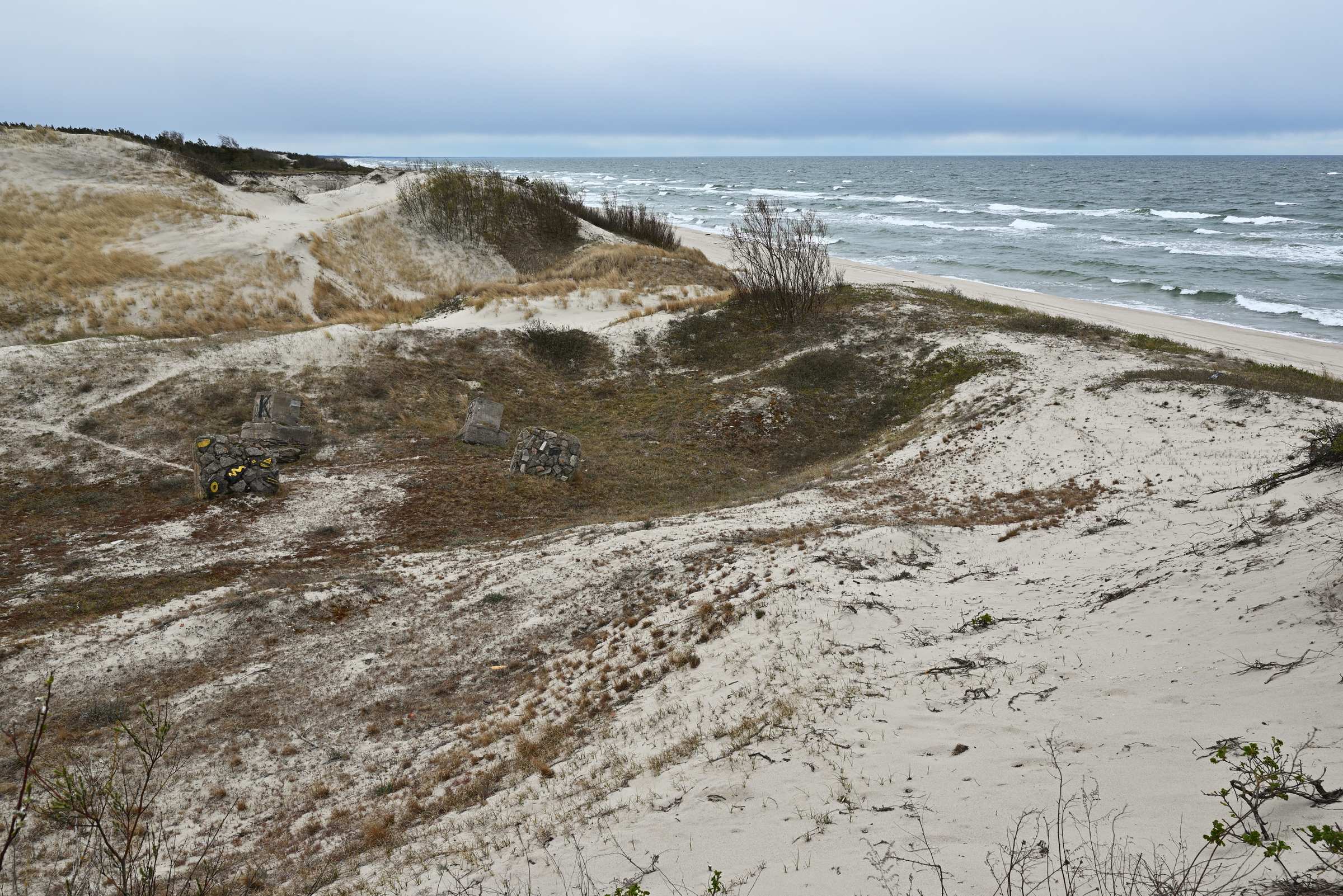 Бетонные опоры в песках Балтийской косы
