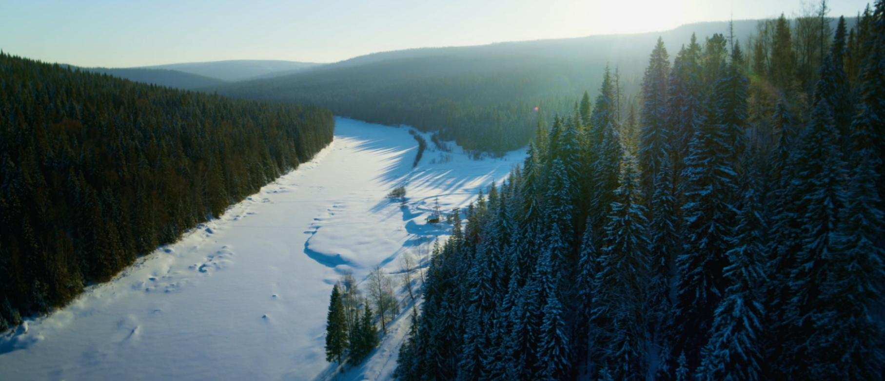 Кадр из фильма «Чук и Гек. Большое приключение» с видом на реку Усьву с вершины Шумихинских скал.