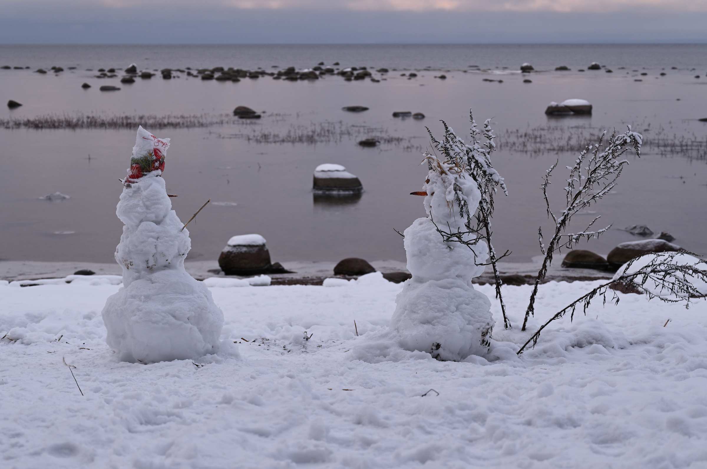 Мыс Серая Лошадь. Финский залив. Два снеговика.