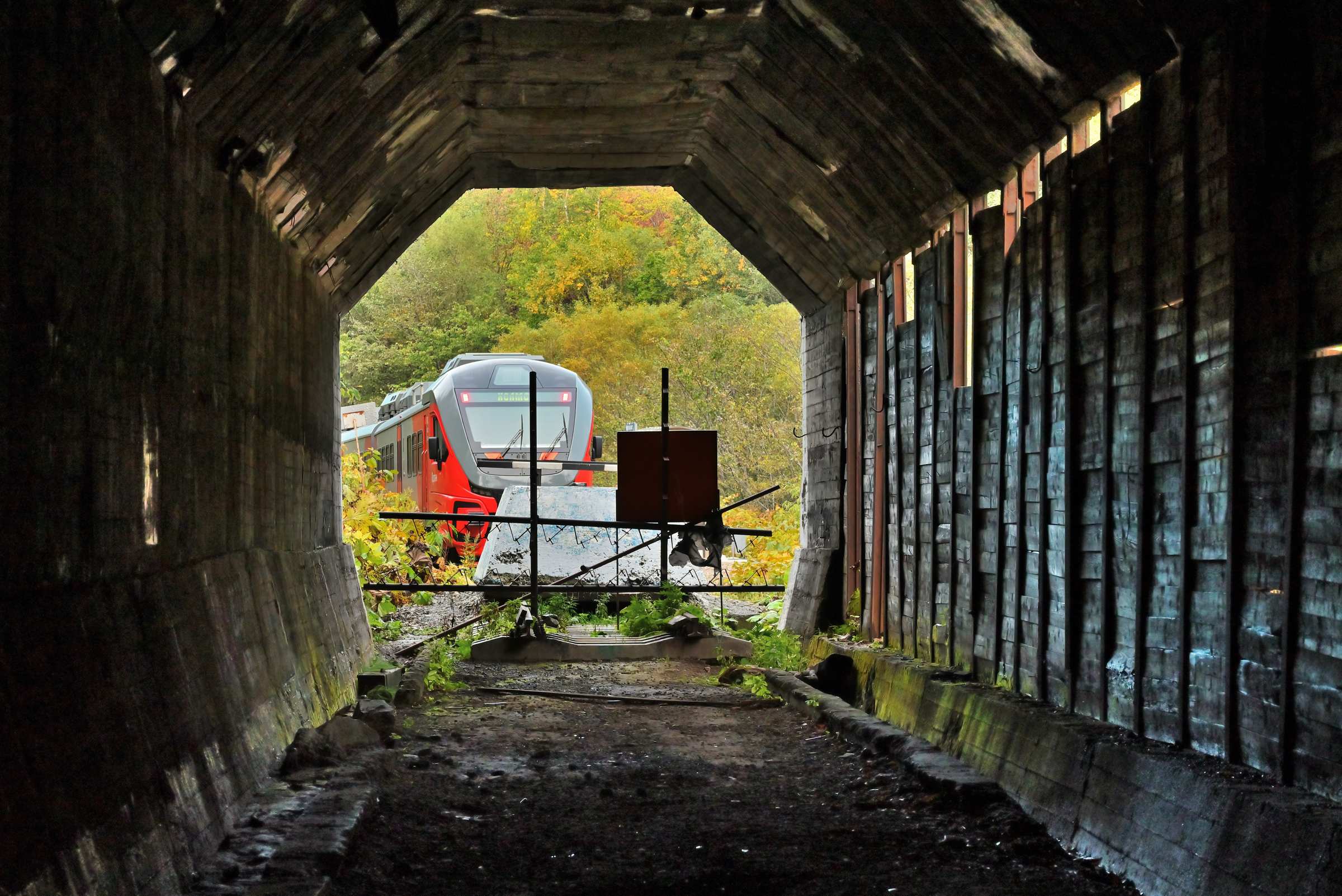 В заброшенном железнодорожном тоннеле на Сахалине у станции Чёртов мост.Заброшенная железная дорога на Сахалине