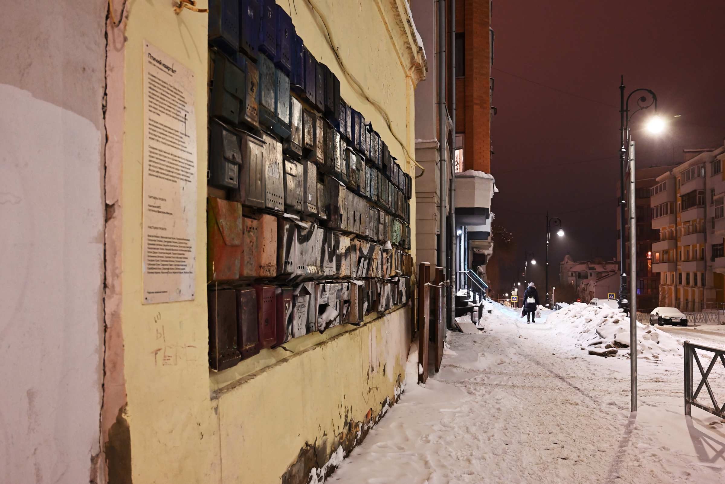 Птичий квартал на улице Ленинградской в Самаре зимним вечером